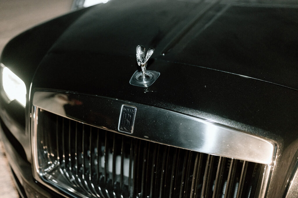 Up close photo of the Rolls Royce hood ornament of the spirt of ecstasy 