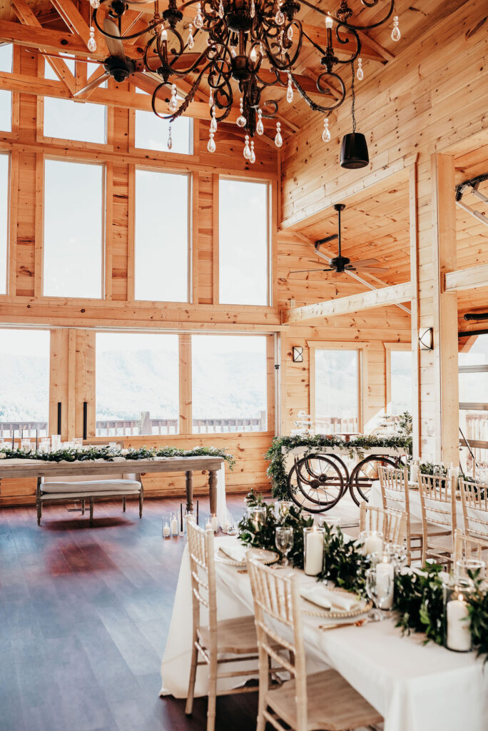 Rolling Hills and Tennessee Whiskey. Rustic white and green modern decor in the grand hall of the  magnolia venue 