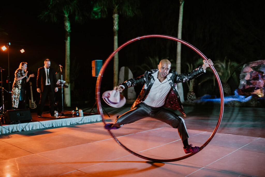 Cirque du Soleil performer at Wedding for our How to add Entertainment to your Reception Blog 
