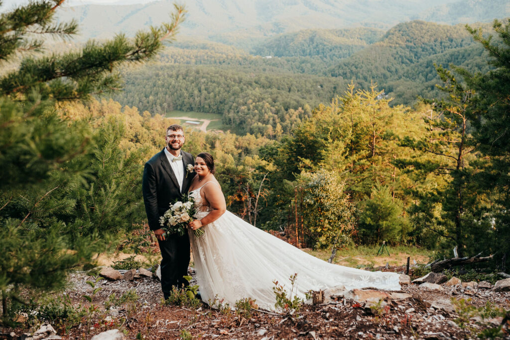 Rolling Hills and Tennessee Whiskey. Newlywed photo in the lush green trees of the great smokey mountains 