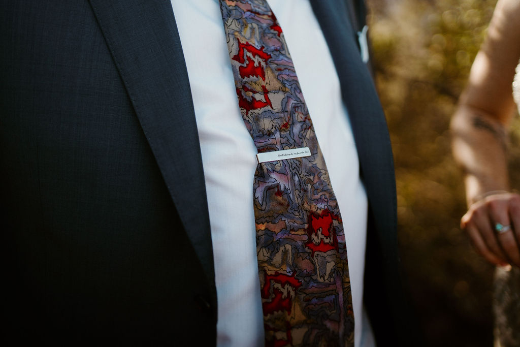 Close up of the Father of the Brides tie and lapel. 