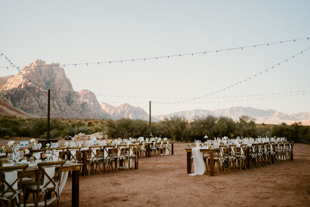 Timeless Red Rock Canyon Wedding wide shot of the reception tables
