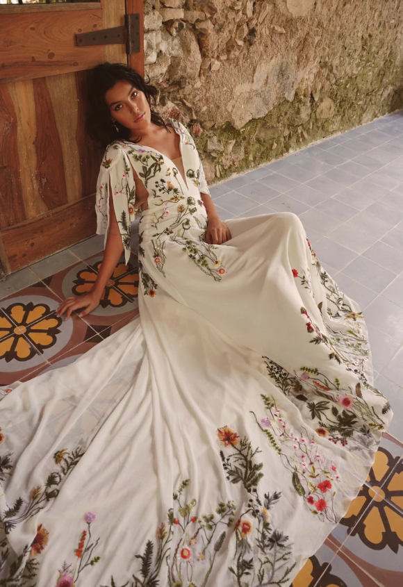 What is a Natural & Organic Styled Wedding. Organic cotton wild flower embroidered wedding dress.