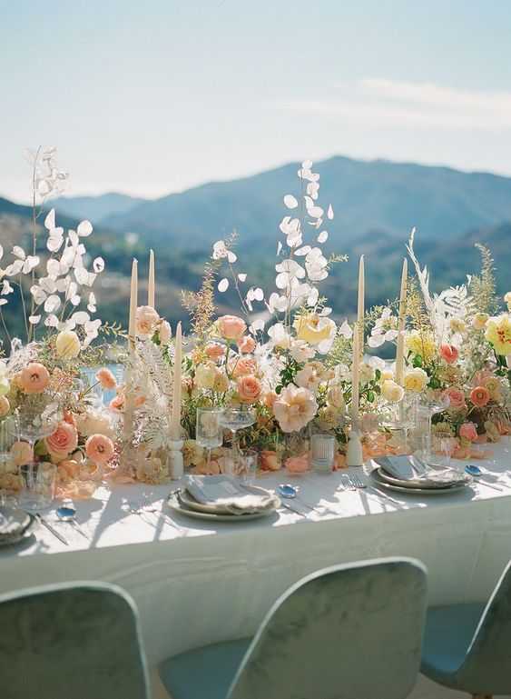 A whimsical organic garden aesthetic table scape 