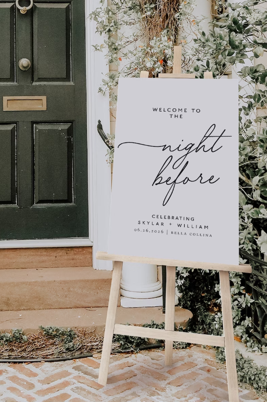 All Things Wedding Weekend. Custom welcome sign for the night before rehearsal dinner 