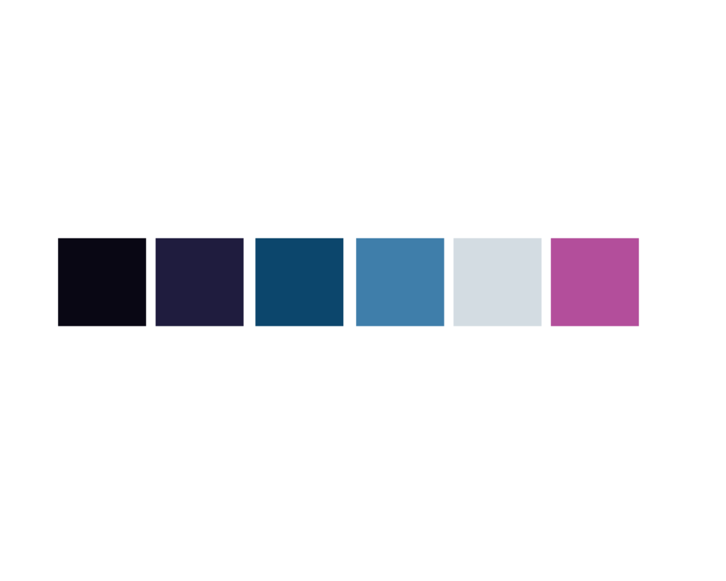 Dark and moody color palette that is more romantic and chic with light purple and blue tones mixed in with black. 