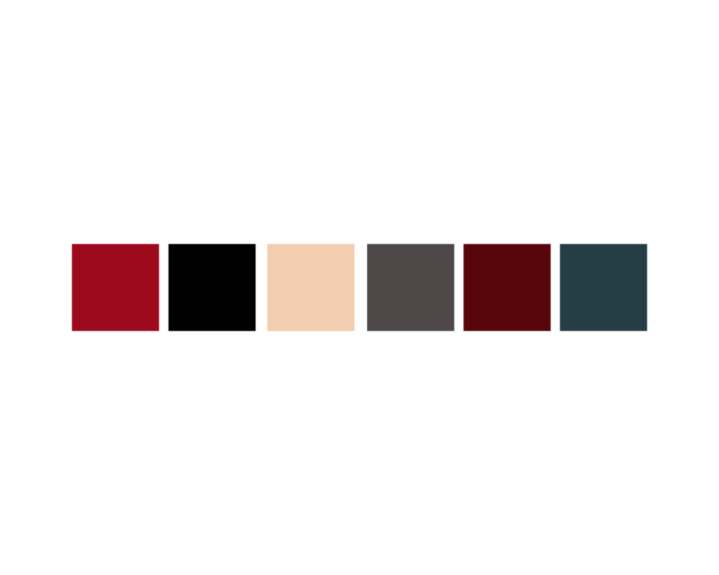 Dark and Moody color palette with creams, burgundy's, reds. and greys. 