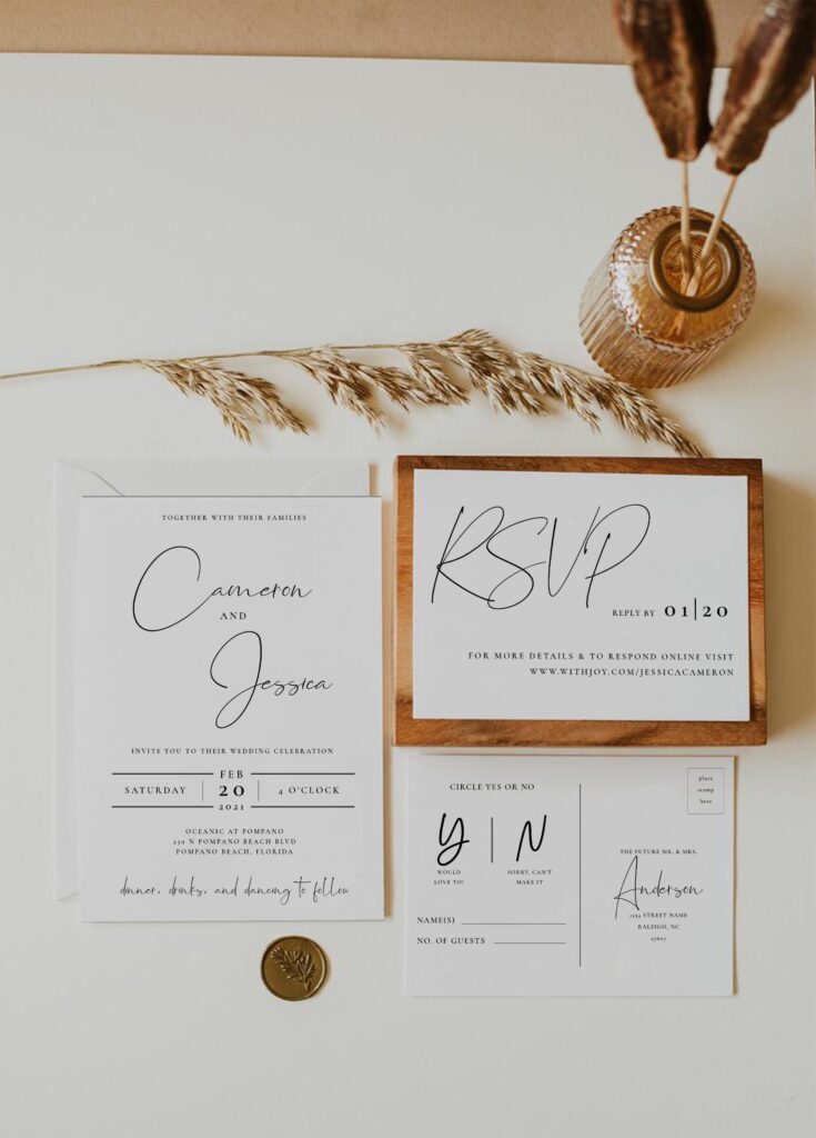Example of RSVP cards in invitation suite.