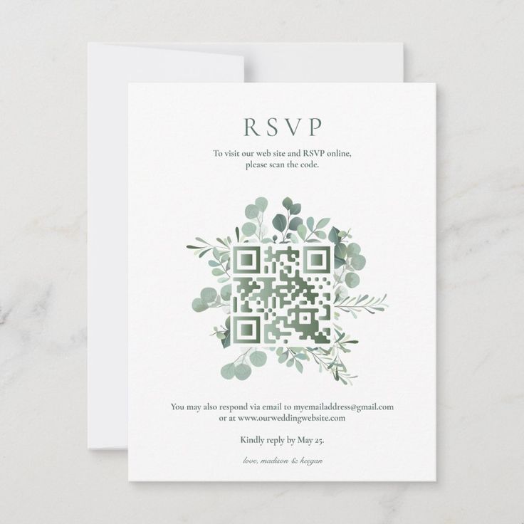 Greenery RSVP QR Code card example