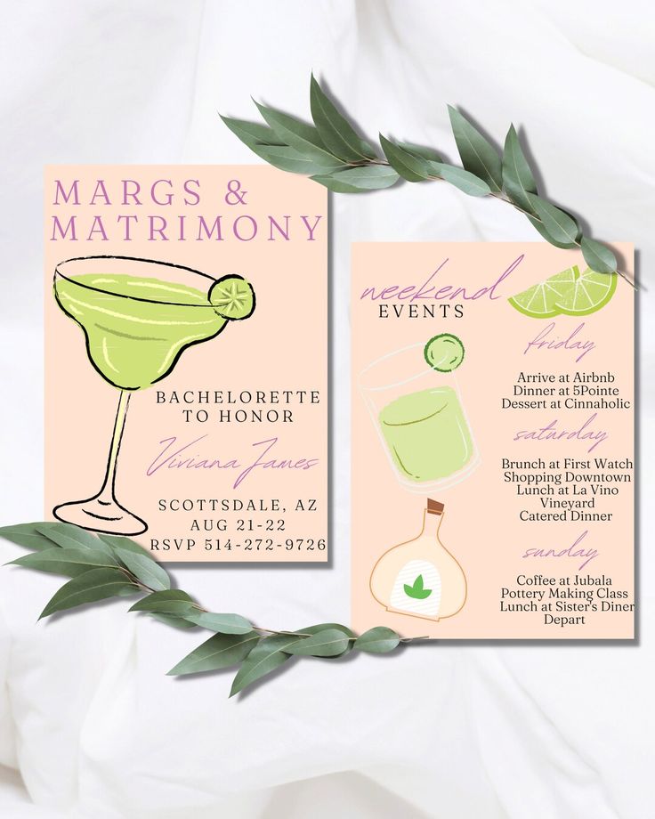 Margs & Matrimony invitation suite. Giving details and plans for the bachelorette weekend. 