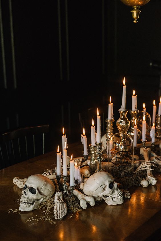 Skulls and Candles for Halloween decor 