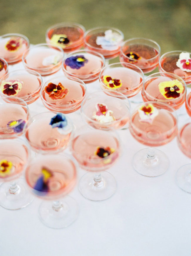 The Ultimate Garden Party Wedding: Your Dream Day Blossoms Here! Peach drinks with edible florals. 