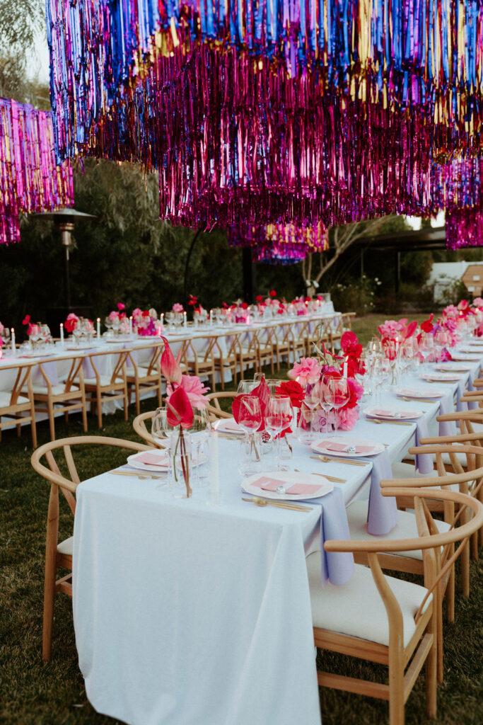 Wedding Reception Tablescape with Pinks and Purples 