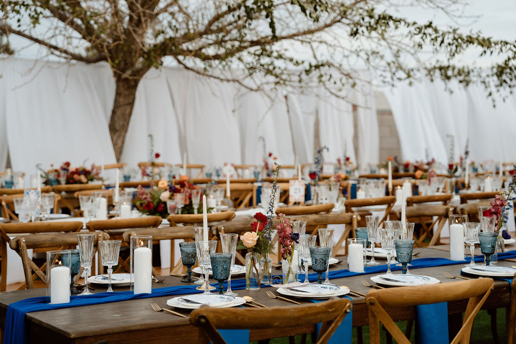 Backyard Transformation: A Wedding to Remember in Marseille Bleu. Reception Tablescape 