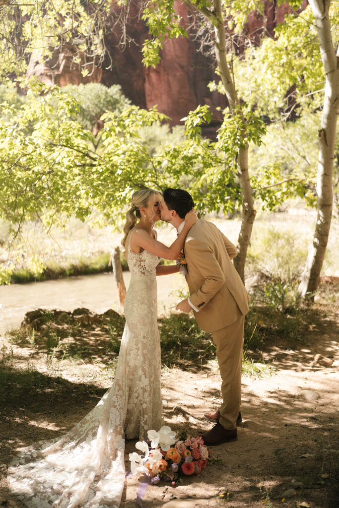 Beyond Vows: The Epic Zion National Park Wedding after the first look together