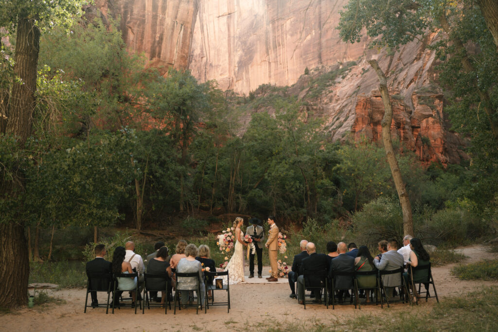 Beyond Vows: The Epic Zion National Park Wedding the ceremony with guests
