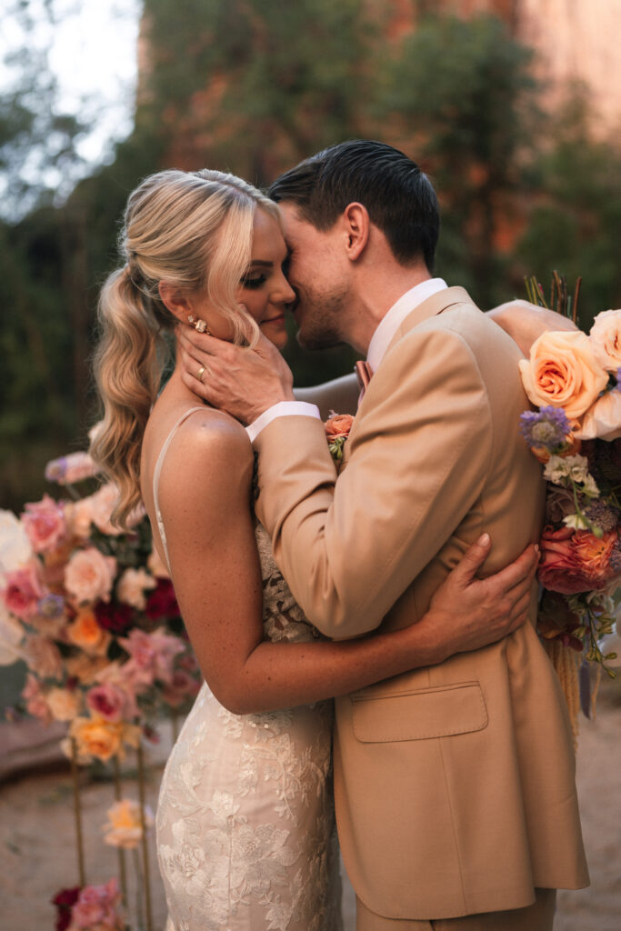 Beyond Vows: The Epic Zion National Park Wedding an intimate moment for the newly wed