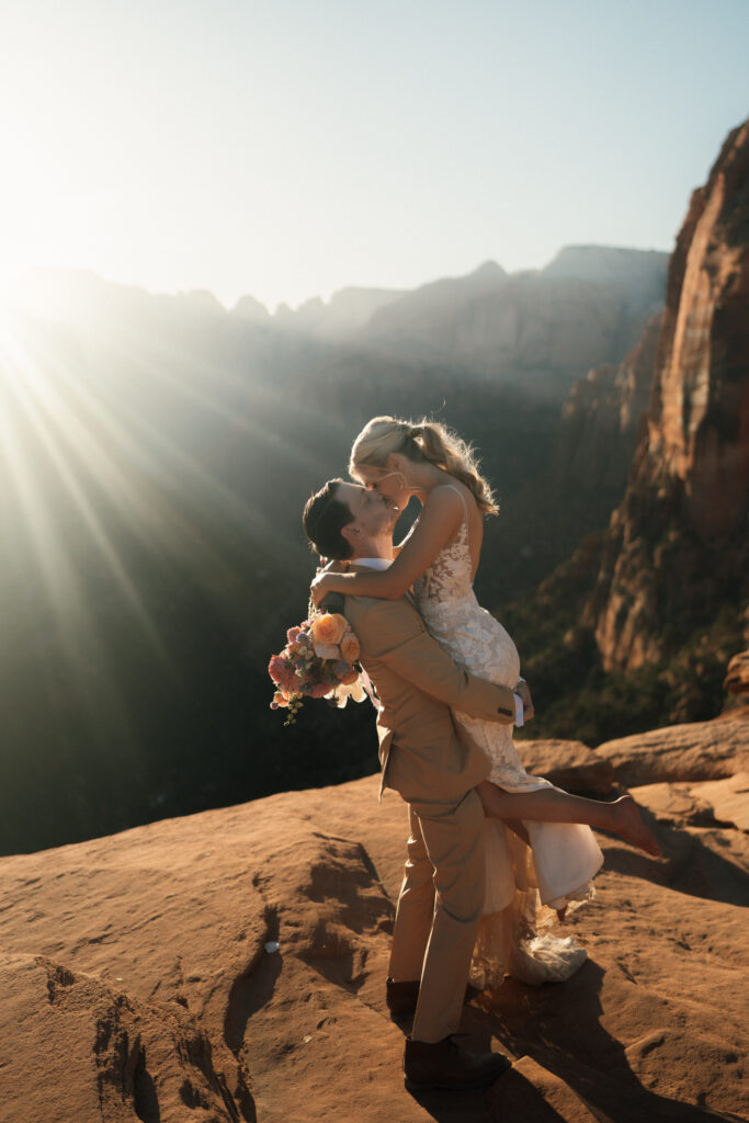 Bride and groom on their hike