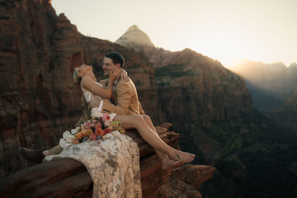 Beyond Vows: The Epic Zion National Park Wedding sharing a laugh together
