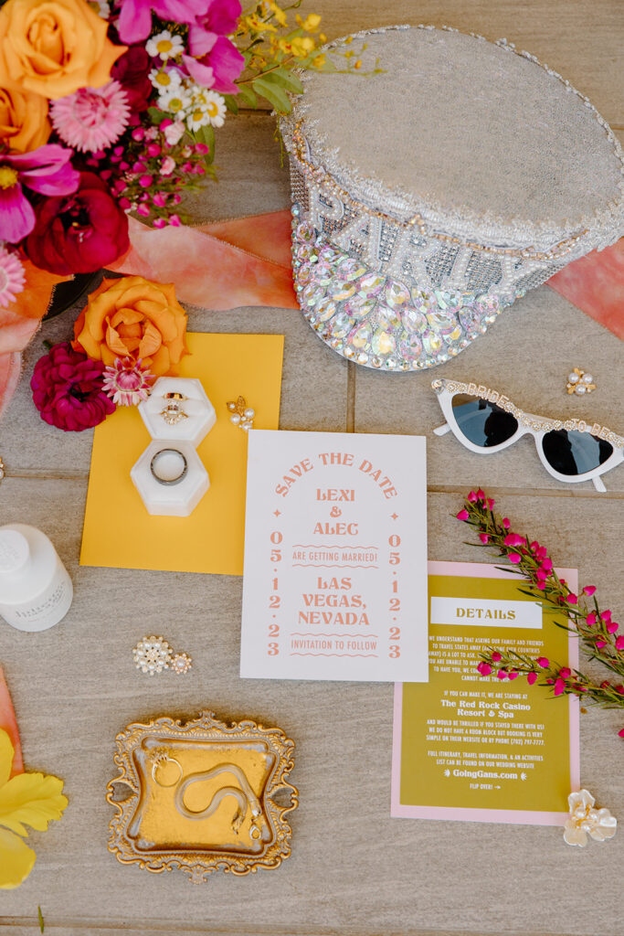 Elevate your Wedding Swag with this Invitation Inspiration Guide. Colorful retro invites 