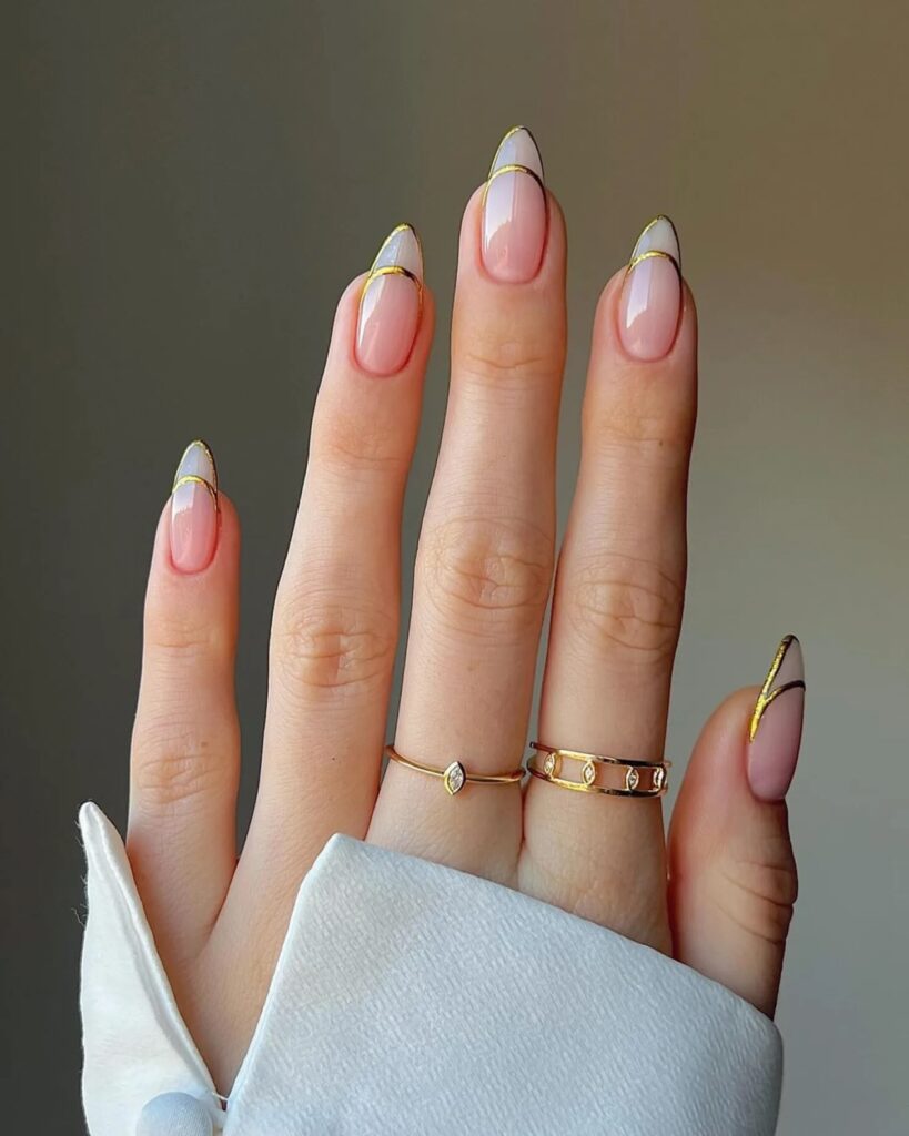 Wedding nails with gold accent 