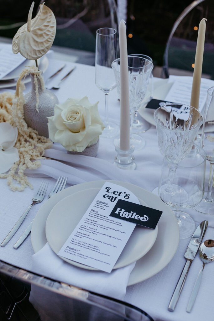 Feast Mode: How to Choose your Wedding Food! Place Setting with Menu and Name Card 