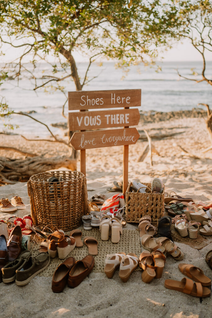 Intimate Beach Wedding Unique Shoe off Sign for beach wedding