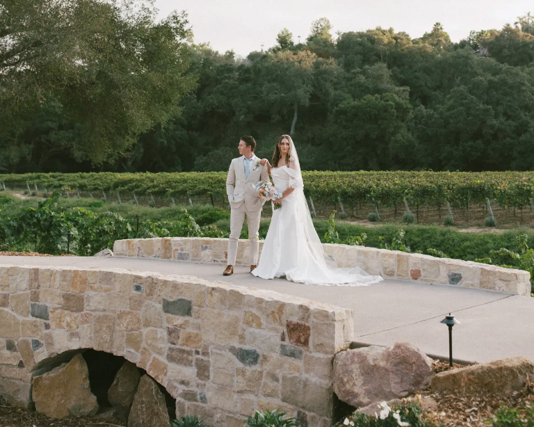  photo of couple at a european style wedding venue in california