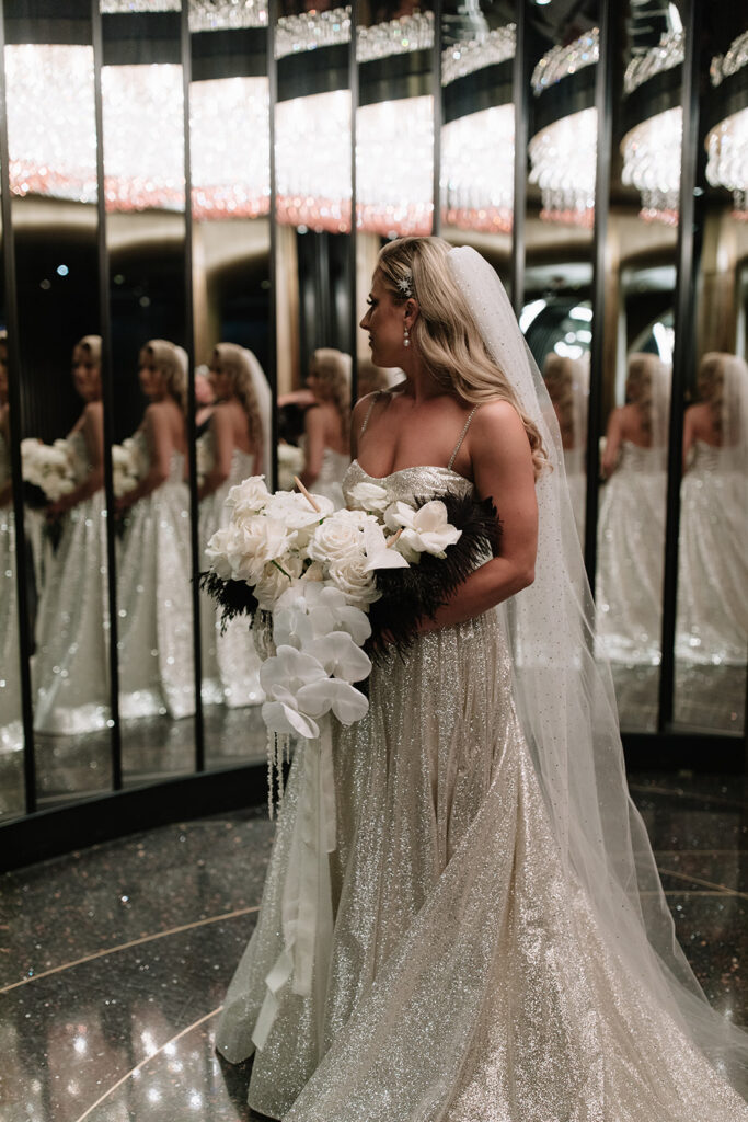 Bride, White Florals, Mirrors, Veil, Wedding Day, Palms casino