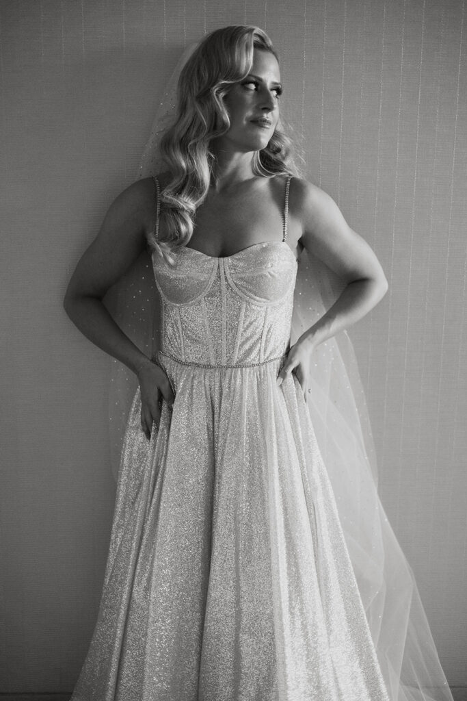 Bride, Glitter dress, veil, black and white