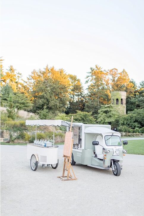 Buggy with ice cream layout surrounded by well kept garden